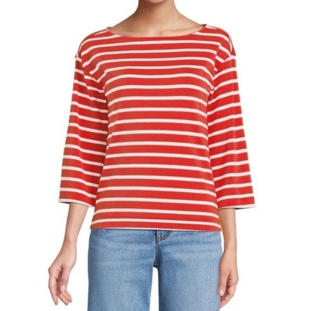 L.L.Bean orange and cream striped boatneck knit top NWOT size L